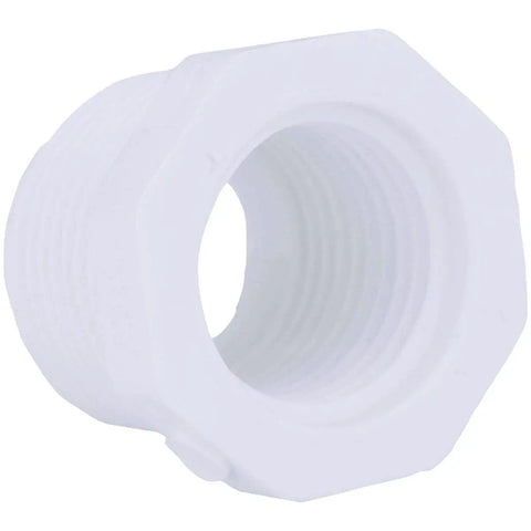 PVC Reducer Bushing Mpt To Fpt 2 Inch By 1-1/4 Inch White Schedule 40 Plumbing Fittings For Potable Water And Irrigation Solvent Cement Ready No Special Tools Needed, white threaded reducer bushing