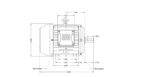 Engineering diagram of Three Phase Motor 5 HP 4 Pole 182 Frame Cast Iron Housing With V Ring Seal And ZZ 6207 Bearings.