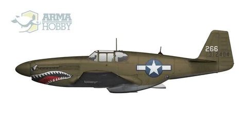 One Seventy Two Scale F 6C Mustang Expert Set Plastic Aircraft Kit with detailed shark mouth graphic and star insignia.