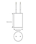 Diagram showing dimensions of 60uF Motor Run Capacitor CBB60 Round Cylinder, 250Vac with two wires for air conditioners.