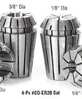 Half Inch Diameter Spring Collets ER20 CO-278 Industrial Grade for CNC Milling and Machining, four sizes displayed