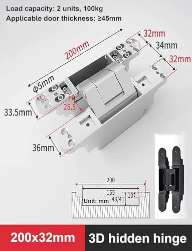 Concealed Three Way Adjustable Silent Hinges Set Hidden Door Hinges 180 Degree Opening 246mm X 34mm Durable No Fuss To Install