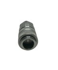 Front view of Beefy Heavy Duty Steel Test Port Quick Coupler for Diagnostic Tools with Female Pipe Thread 1/8 Inch, silver finish