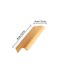 Gold handle from 4 Pieces Invisible Drawer Pull Handles Set In Gold No Drill Punch Free Cabinet Hardware For Kitchen And Wardrobe Easy Install Hidden Cabinet Pulls For Cabinets And Furniture, shown with dimensions.