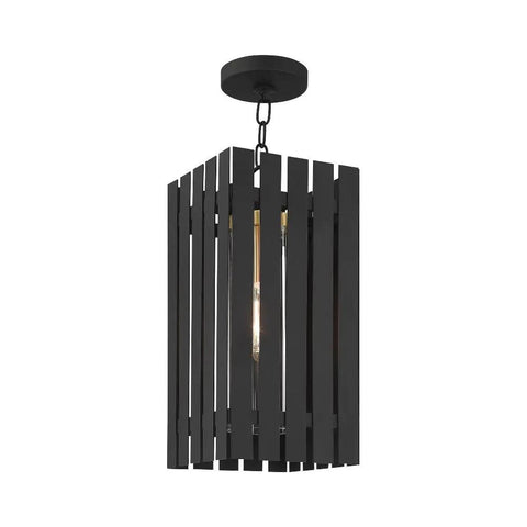 Absolute Must Have One Light Solid Brass Outdoor Pendant Lantern Featuring A Smooth Brushed Nickel Base And Sleek Geometric Clear Glass Cylinder For Instant Patio Vibes And Curb Appeal, black lantern with slatted design.
