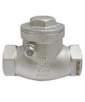 Front view of swing check valve, stainless steel SS316, 3/4 inch NPT, metal seat