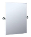 Tiara Rectangular Wall Mirror in Chrome finish, subtle grooved detail, mounted, showcasing timeless style for modern bathrooms.