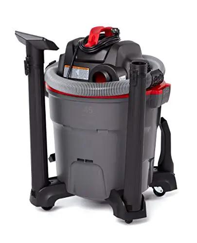 12 Gallon Wet Dry Shop Vacuum Workhorse with 5 Peak HP Motor, Pro Locking Hose, Casters, Quiet Scroll Noise Reduction, Dark Gray and Red