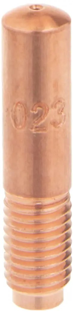 Top Shelf Mig Welder Contact Tips 023 Inch Copper Bore Pack Of Five fits Miller Millermatic, showing a detailed copper contact tip.