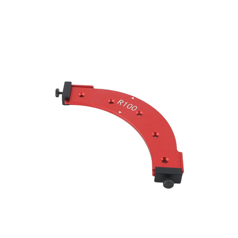 Built Tough Router Corner Radius Template Set Adjustable Aluminum Routing Jig showing a red arc jig for precise corner cuts.
