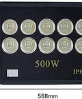 Super Tough 500W Led Flood Light IP66 Waterproof Outdoor Security And Work Light Built Like A Tank shown from above with dimensions labeled.