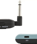 Close-up of Telepath Wireless System for Guitar and Instruments, 5.8GHz Digital Channel transmitters in Mystic Ice Blue and black.