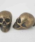 Skull Knob Set Four Pieces Zinc Alloy Heavy Duty Cabinet Pull Handles With Screws Bronze Finish shown front and side view