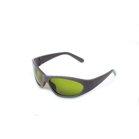755Nm 808Nm 1064Nm Infrared Laser Protective Glasses NdYag Safety Goggles with dark green lenses angled view on a white background.