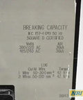 Heavy Duty Badass 3 Pole 300A 600V Molded Case Circuit Breaker Built To Crush It For Commercial Power Grids and Industrial Electrical Control Cabinet Upgrades label showing breaking capacity details.