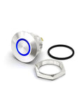 12mm Momentary Push Button Switch IP67 Waterproof Stainless Steel Blue LED Illuminated 1NO with mounting ring and O-ring