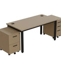 Top Tier 60 Inch Industrial Office Desk And Rolling Mobile Pedestal Set With Five Smooth Glide Storage Drawers In Driftwood Gray - angled view