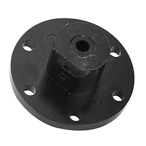 Top view of black flange shaft coupling with six mounting holes and 6mm inner diameter for Mecanum wheel motor shaft