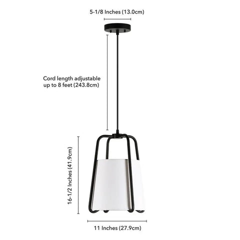 11 Inch Wide Pendant Light With Blackened Bronze Outer Frame And White Fabric Shade, Dope Modern Kitchen Island Lighting