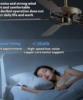 Straight Up Silent Remote Control Ceiling Fan With Six Speed Settings And High Octane Motor For Living Room Or Covered Porch featuring quiet operation above sleeping person.