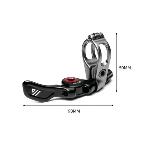 Seatpost Remote Lever For Mountain Bikes, Aluminum Alloy Cable Controller With 22.2mm Diameter, Black Finish shown from side