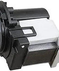 Genuine OEM Washer Water Drain Pump AP5328388 for front load machines, black replacement part, shown at side angle