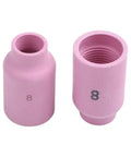 Ultimate 10 Piece Tig Gas Lens Kit For Wp 17 18 And 26 Welding Torch showing two pink ceramic nozzles numbered 8.