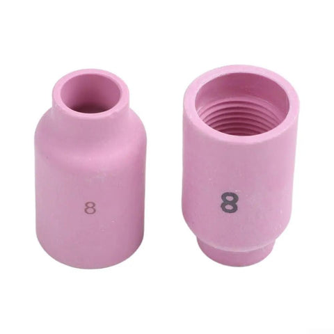 Ultimate 10 Piece Tig Gas Lens Kit For Wp 17 18 And 26 Welding Torch showing two pink ceramic nozzles numbered 8.