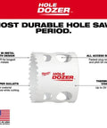 Milwaukee 2-1/2-inch ice-hardened hole saw, front view with toothed edge and Hole Dozer branding