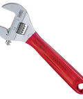 Extra Capacity Adjustable Wrench With Forged Alloy Steel Jaw, High Polish Chrome Finish, 6 1/2 Inch Length, red handle