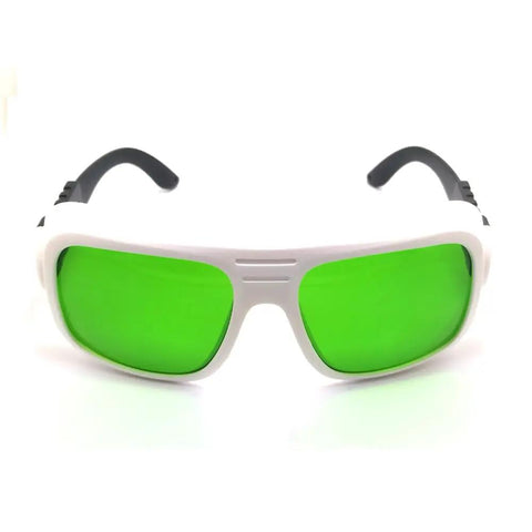 Kickass Red Laser Safety Glasses Shielding Eyes From 650Nm 808Nm 980Nm Beams Featuring Od2 Plus And Od5 Plus Optical Density green lenses and white-black frames