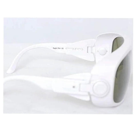 Top Tier Laser Safety Eyewear For IPL Photon Beauty Routines showing white shatterproof frames designed for salon use.