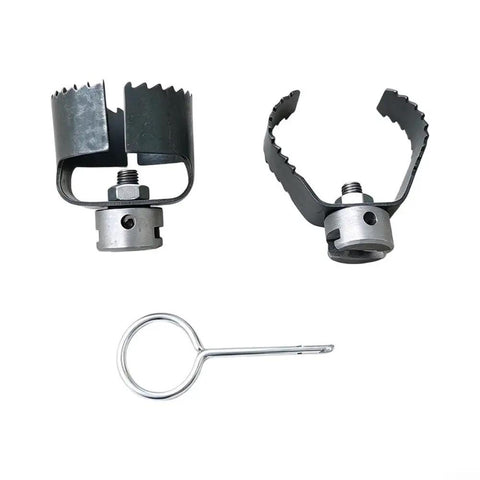 Heavy Duty Three Piece Drain Auger Set Featuring Tough As Nails Steel Cutter Heads includes steel cutters and a spring key.