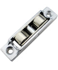 Top Shelf Sliding Window Roller Assembly With 13 mm Flat Steel Wheel showing a double pulley zinc alloy design for easy replacement.