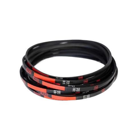 Heavy Duty V Belt For Type MO Drive Systems, Rubber Conveyor Belt Power Transmission Strap, Fits 19 To 69 Inch Range, Durable Industrial And Agricultural Machinery Belt Replacement For Smooth, Reliable Power Transfer. Black rubber V-belt, M-28, coiled.