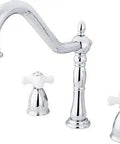 Heritage 8-Inch Centerset To 16-Inch Widespread Kitchen Faucet In Polished Chrome, solid brass, dual handles, front view.
