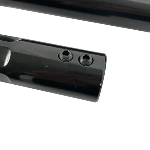 Front Adjustable Track Bar And Panhard Bar For A 2 To 6 Inch Lifted Ford F 250 F 350 Super Duty And 2000 2005 Excursion 4WD That Boosts Axle Alignment And Handling With Durable High Strength Steel close-up of black steel adjustment end with set screws