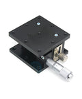 Optical Displacement Platform With Micrometer Height Adjustable Sliding Stage 60mm by 60mm, aluminum build, 0.01mm scale.