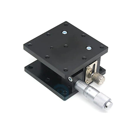 Optical Displacement Platform With Micrometer Height Adjustable Sliding Stage 60mm by 60mm, aluminum build, 0.01mm scale.