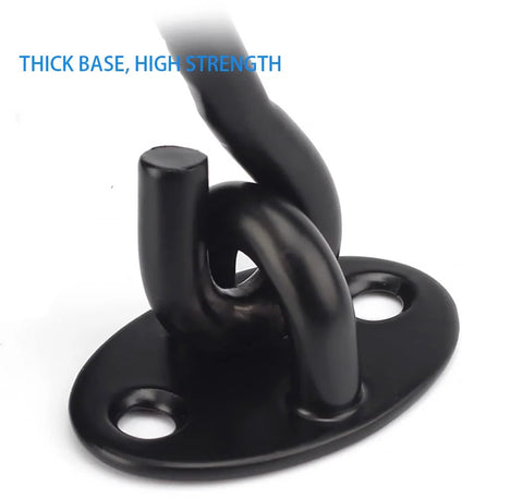 Close-up of 3 Inch Privacy Hook And Eye Latch for Barn Door Black 2 Pack showing durable solid iron lock and powder-coated finish.