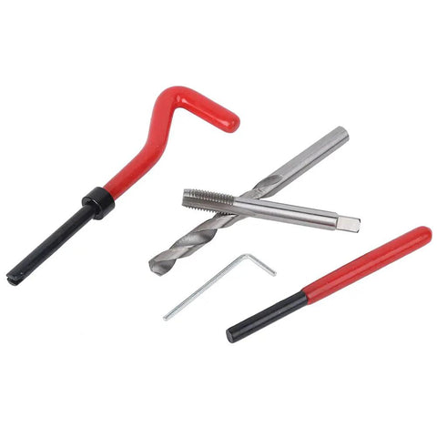 Premium M8 Thread Repair Kit With 25 Essential Pieces Including Tap And Drill Bit Perfect For Fixing Stripped Bolts In Your Garage Or Workshop Without Any Hassle, with tap, drill bit, and handles