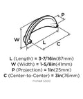 Diagram of Matte Black Traditional Style Cabinet Cup Pull For Cabinets And Drawers With Three Inch Center To Center Mounting dimensions