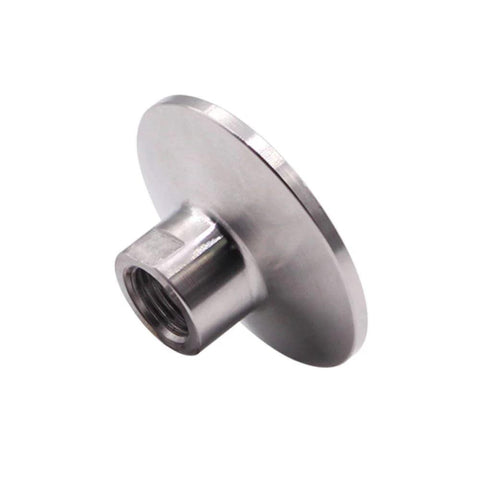 Side view of DERNORD 1.5-inch sanitary tri-clamp to 1/4-inch NPT female adapter, stainless steel