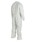 Back view of Disposable Protective Coverall White X Large Pack Of 25 for comfortable fit and wide range of motion with open wrists and ankles
