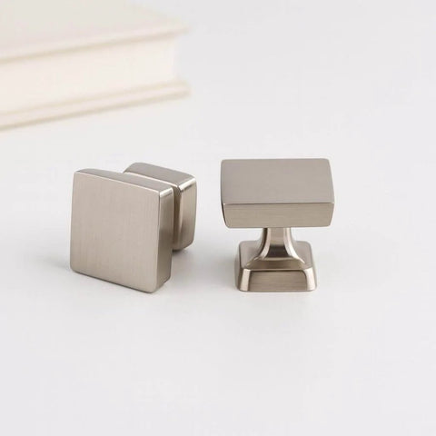 Square Brushed Satin Nickel Cabinet Knobs 10 Pack One And One Eighth Inch For Kitchen Cabinets And Furniture Single Hole Zinc Alloy