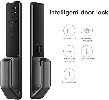 Zero Hassle Smart Door Lock Featuring Fingerprint Scan And Numeric Password Keyless Entry Automatic Electronic Deadbolt App Managed for heavy duty security, black finish with keypad.