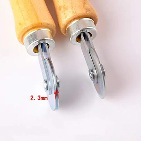 Close-up of Heavy Dual Head Window Press Rollers Featuring Sturdy Wood Handle, showing roller design and metal components.