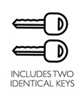 Terrace Keyed Entry Door Knob In Satin Nickel, 6 Way Universal Fit For Standard Doors with two identical keys displayed