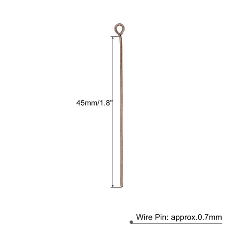 Red Copper Eye Pins 45mm 21 Gauge 0.7mm For Jewelry Making Findings DIY Craft Bead Stringing Necklaces Bracelets Earrings Head Pins Ideal 200 Pieces For Beaders DIYers And Craft Lovers. Single red copper eye pin shown with 45mm length and 0.7mm wire.
