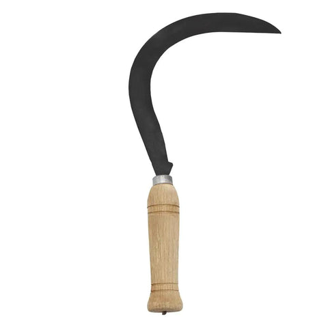 Curved Weeding Harvest Scythe With 13 Inch Carbon Steel Blade And Beige Handle For Clearing Tall Weeds And Soft Brush, Extended Reach
